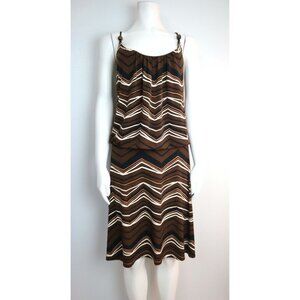 WOMEN'S BROWN PRINT STRETCH KNIT BLOUSON DRESS - LONDON TIMES - SIZE 8